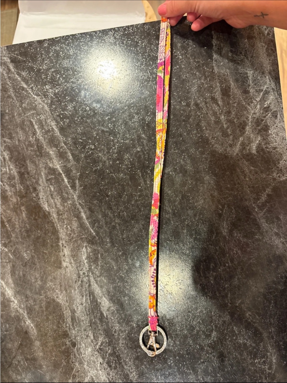 Vera Bradley Floral Pink Lanyard Key Holder with Silver Ring